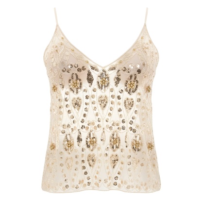 Handcrafted Beaded Mesh Sequin Camisole For Women