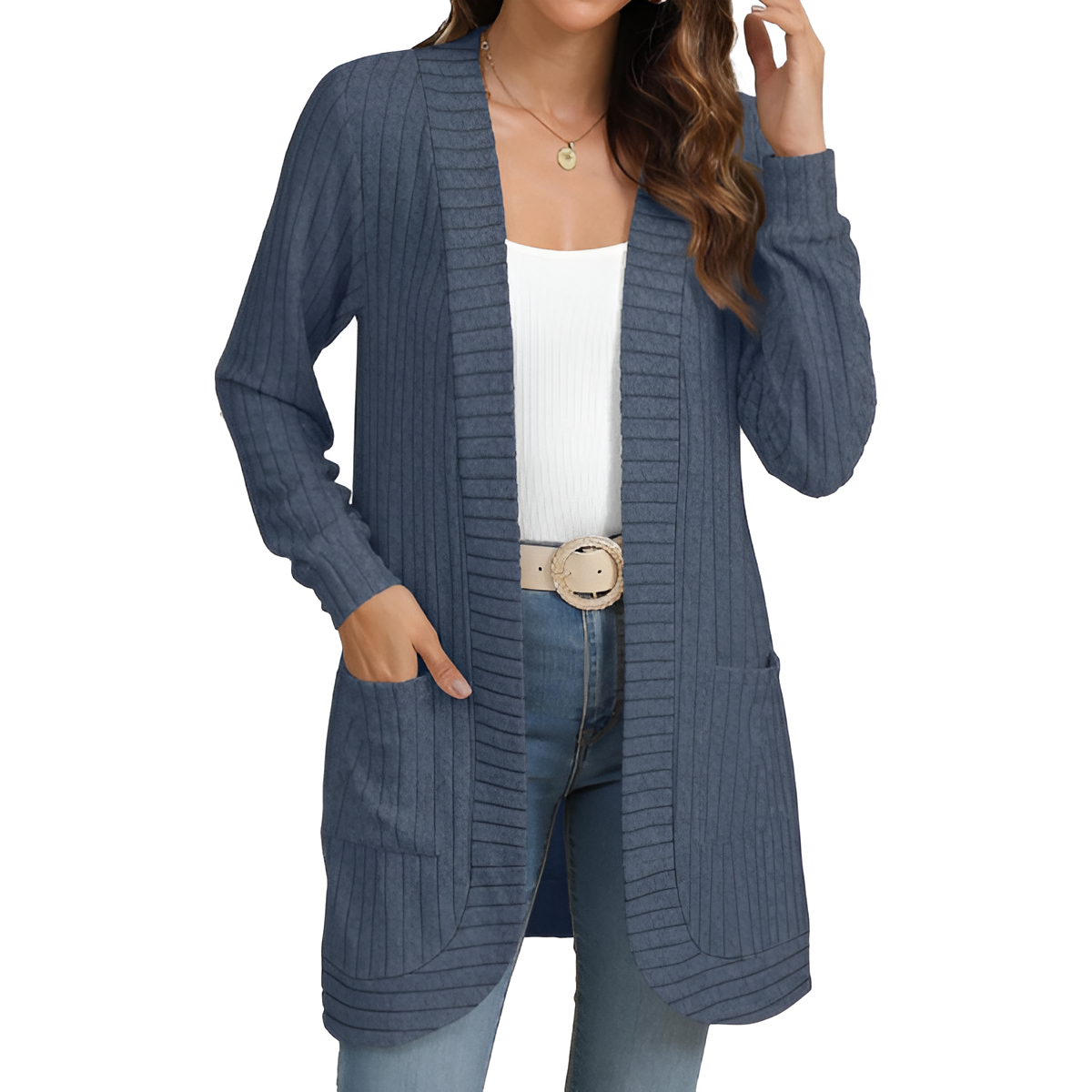 Women Long Sleeve Open Front Cardigan Casual Lightweight Long Cardigans Loose Knit Outwear with Pockets