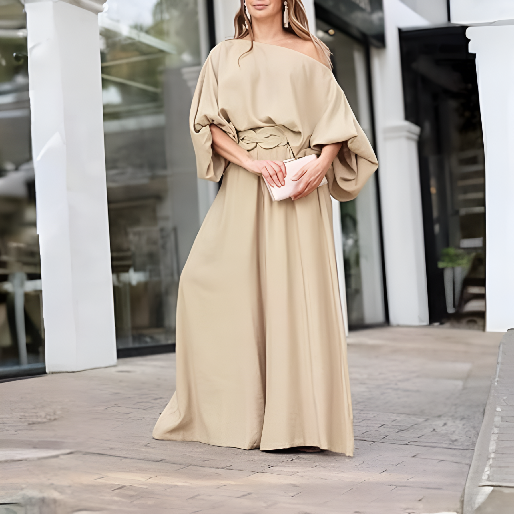 Two Piece Set With Flowy Pants And Top For Women With lantern Sleeve