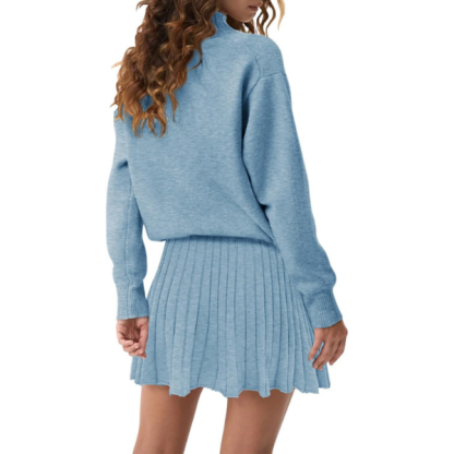 Women's Two Piece Outfits Turtleneck Long Sleeve Ribbed Knit Tops Pleated Mini Skirt 2026 Casual Sweater Sets