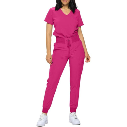 Women Stretchy Jogger Scrub Set With Tuck In Top