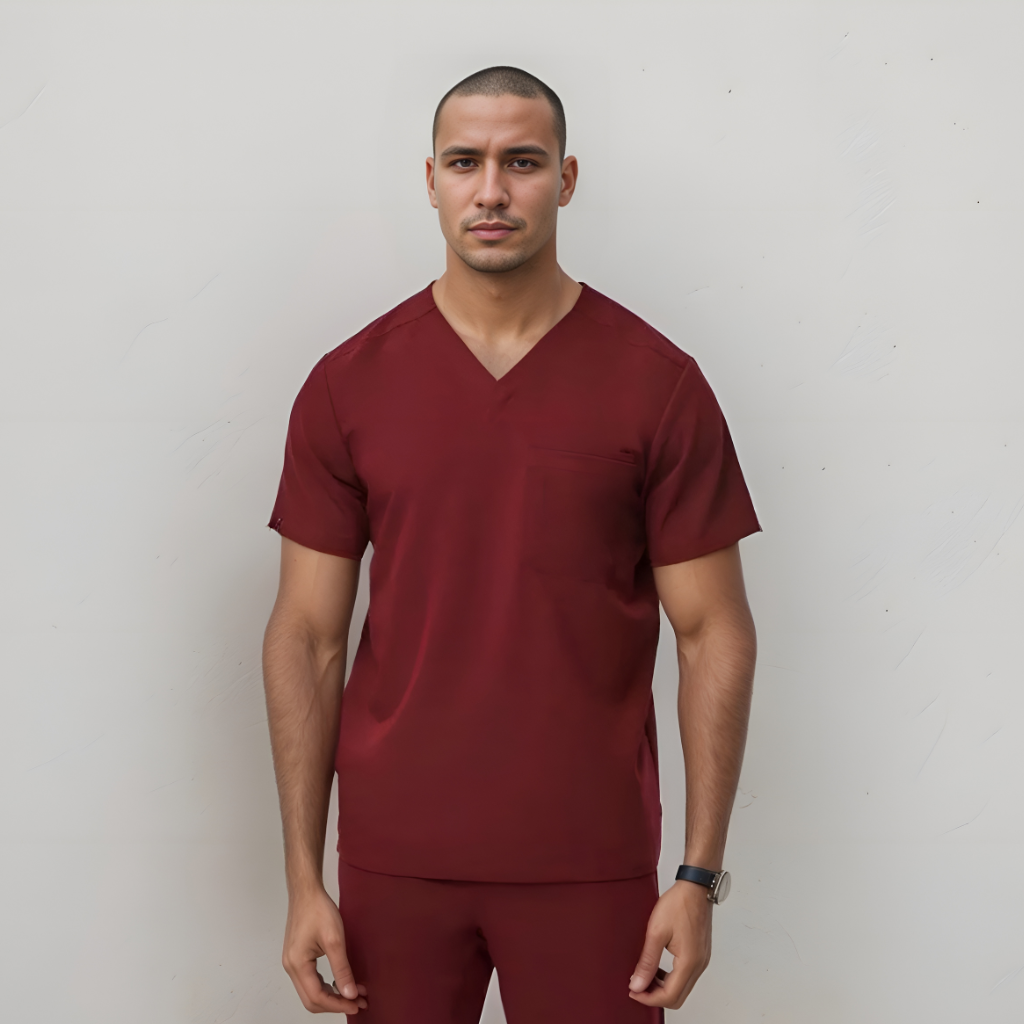 Professional Scrub Top For Men With Double Pocket And Pen Sleeve