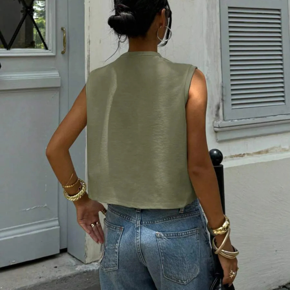 Casual Round Neck Cropped Tank Top