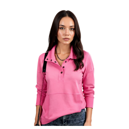 Women Lightweight Long Sleeve Button Loose Pullover Sweatshirt
