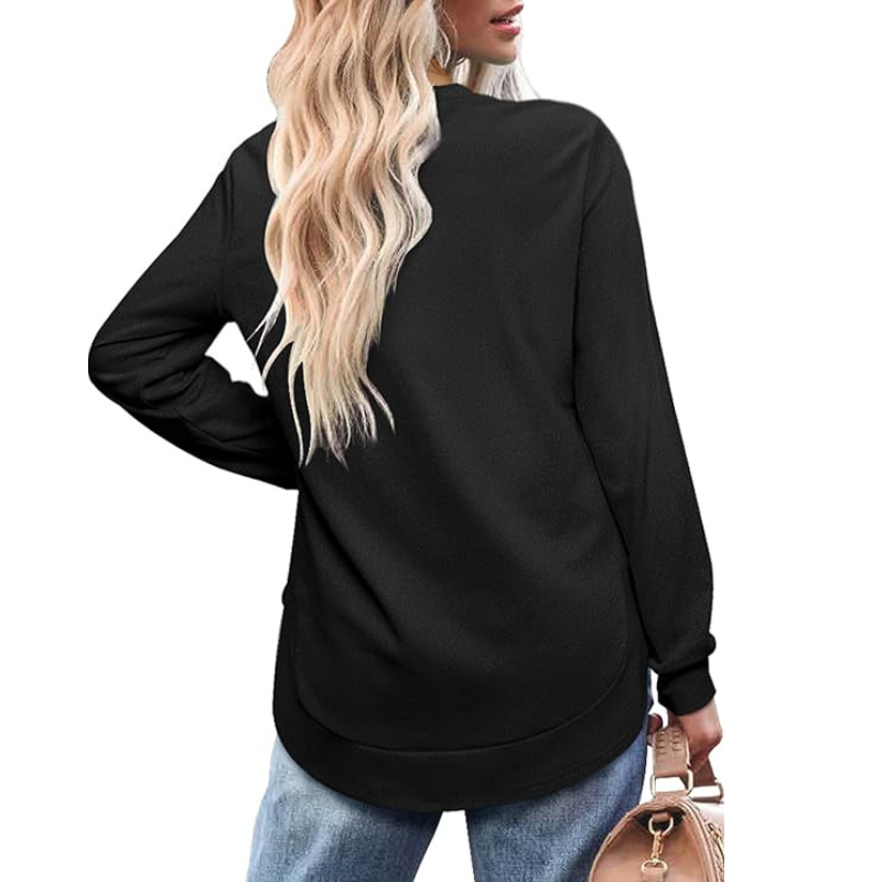 Sweatshirt Crewneck Long Sleeve Shirts High Low Tops Curved Hem For Womens