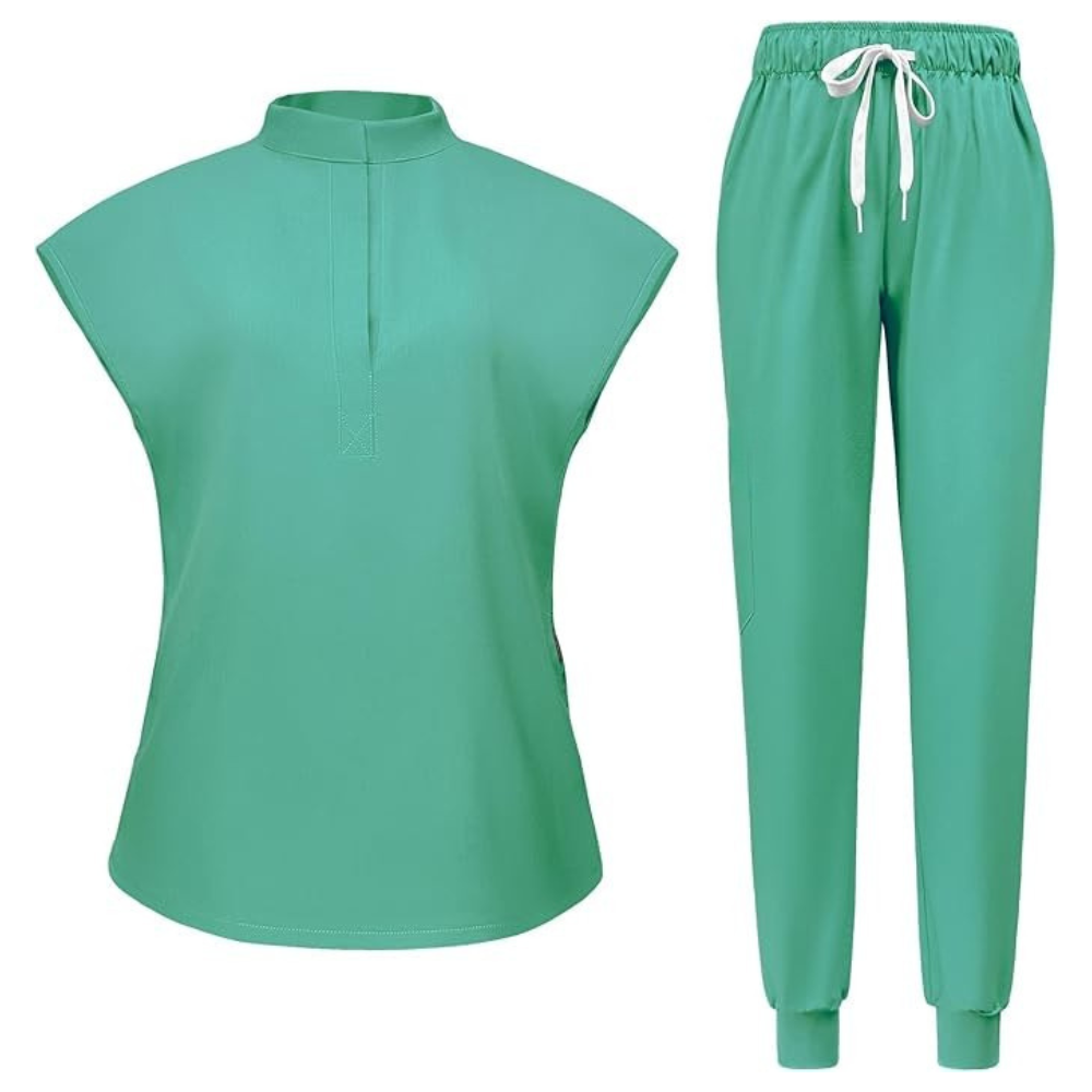 Women 6 Pocket Scrubs Set  Modern Medical Uniform Top and Jogger Pants
