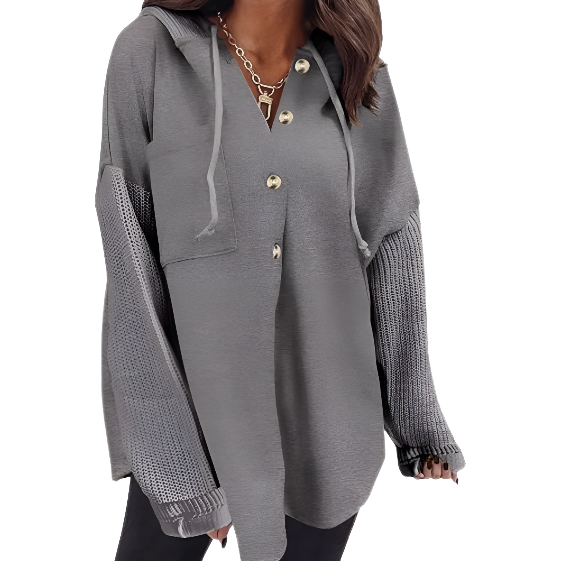 Oversized Button Style Hoodies With Loose Fit And Pocket For Women