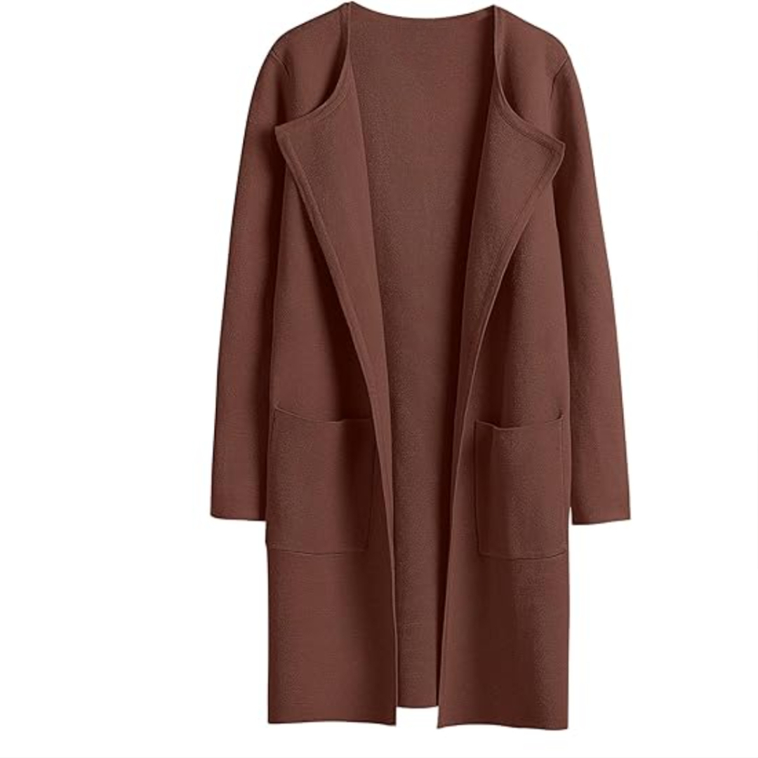 Open Front Knit Long Cardigan Coat With Pockets For Women
