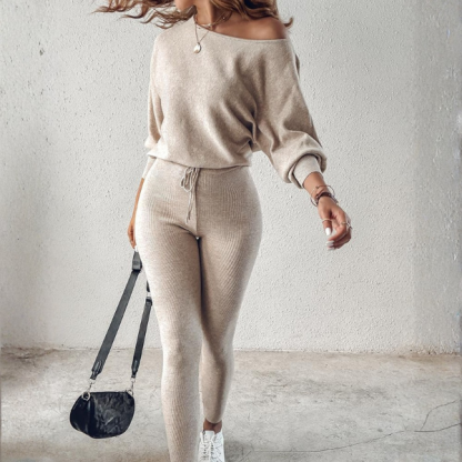 2 Piece Lounge Set With Long Sleeve Pullover And Drawstring Pants