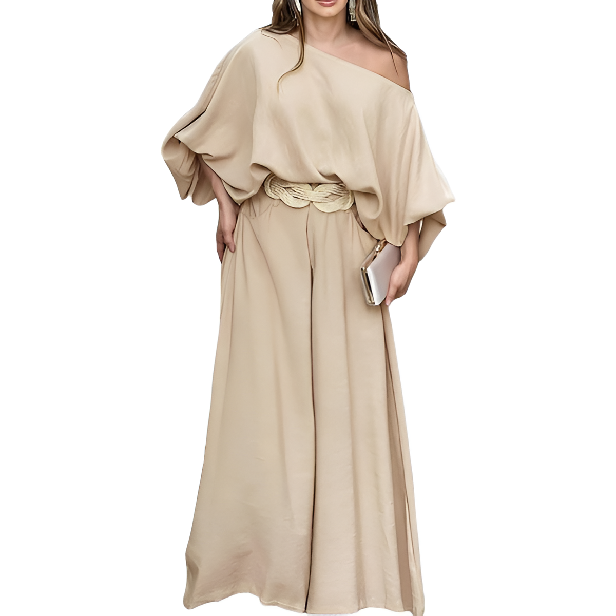 Two Piece Set With Flowy Pants And Top For Women