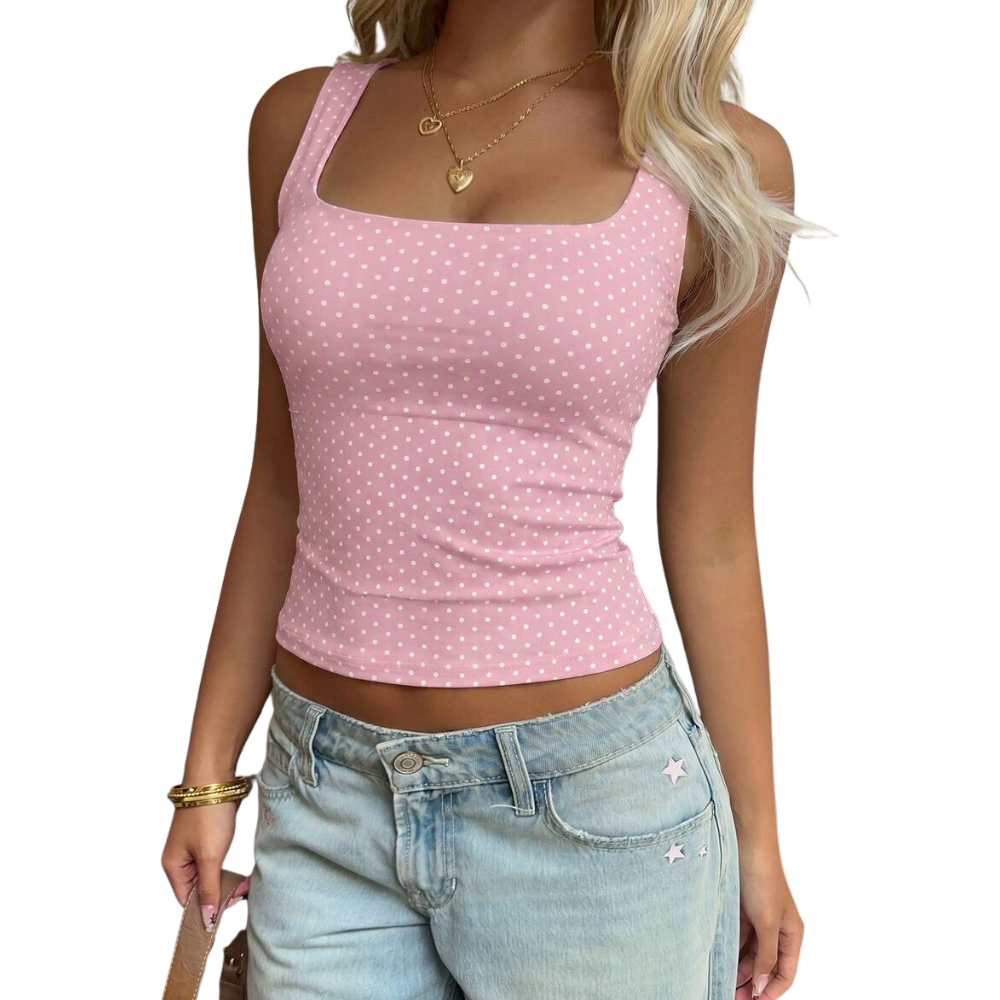 Polka Dot Knit Sleeveless Tank Top For Summer Outings