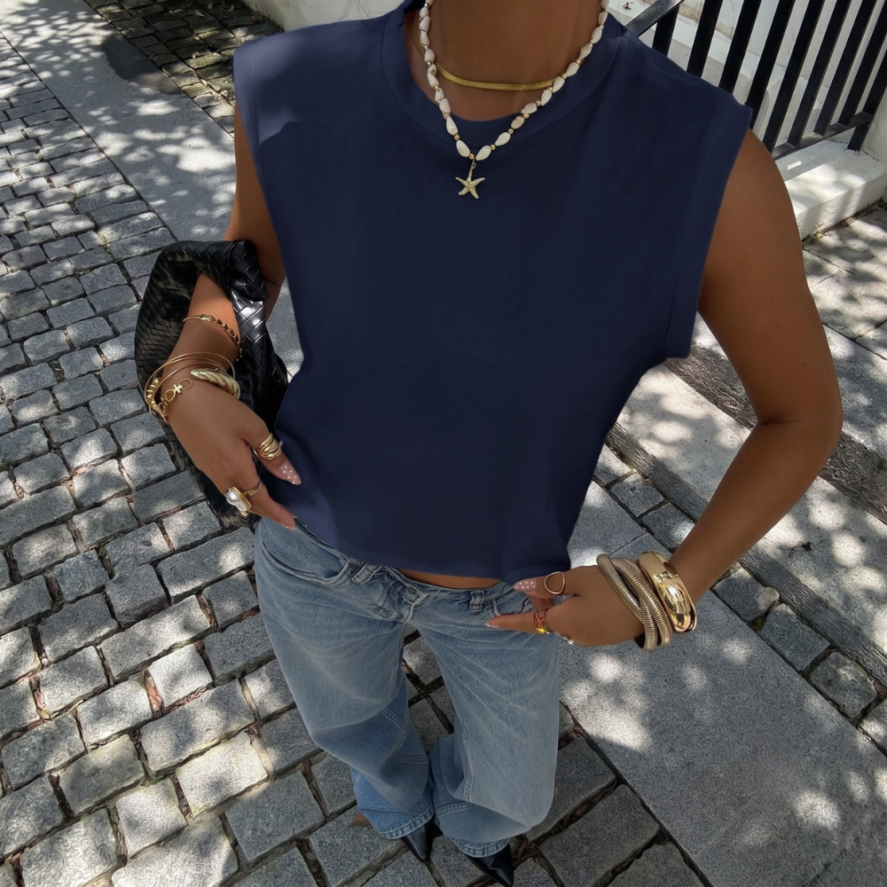 Casual Round Neck Cropped Tank Top