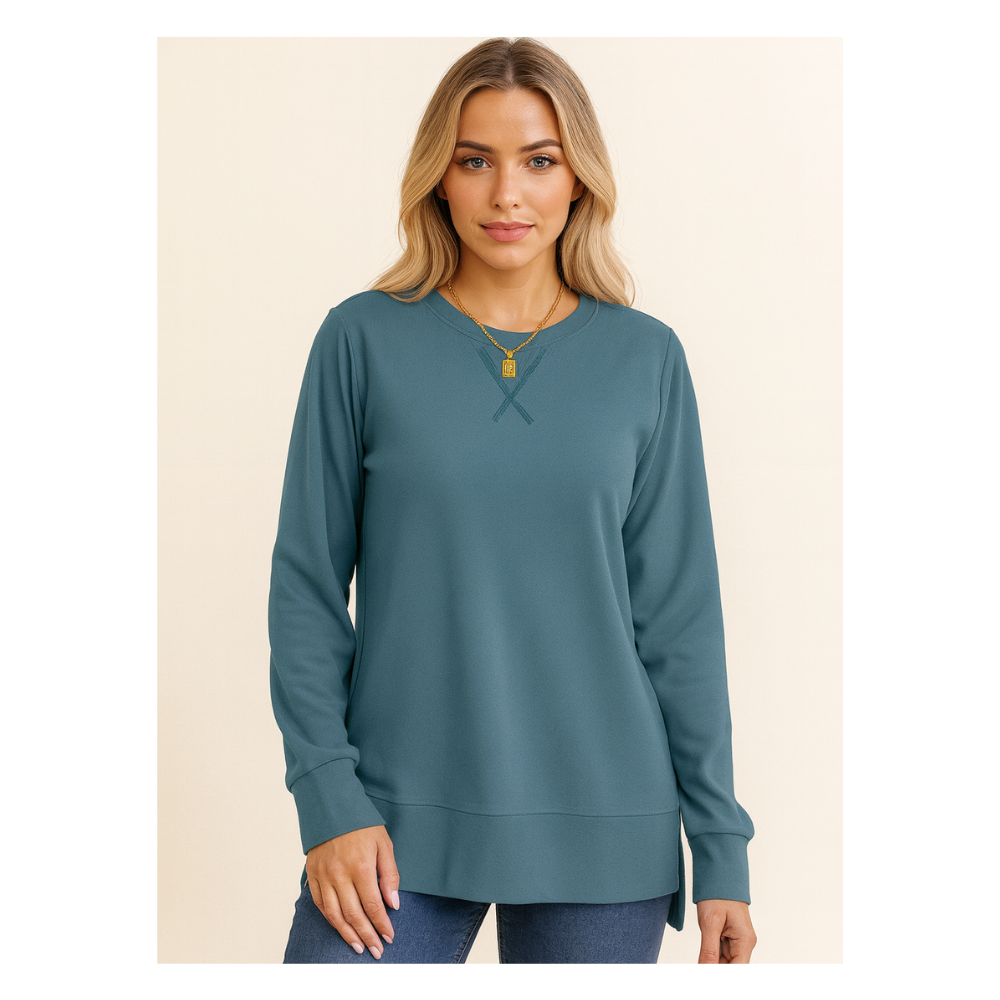Long Sleeve Side Split Sweatshirt Comfortable Everyday Pullover