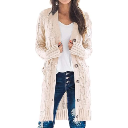 Long Sleeve Cable Knit Long Cardigan for Women