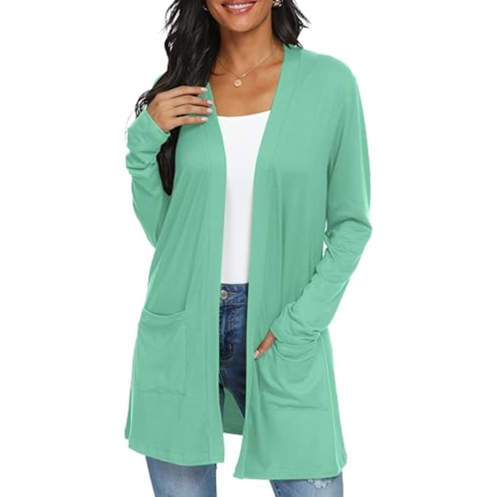 Womens Casual Lightweight with Pocketes Long Sleeve Open Front Cardigan