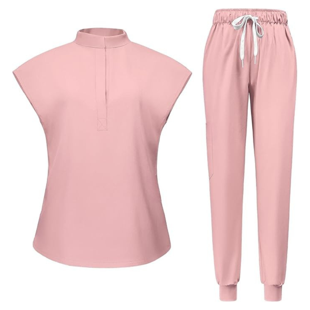 Women 6 Pocket Scrubs Set  Modern Medical Uniform Top and Jogger Pants