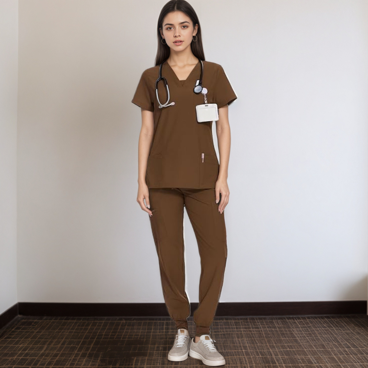Women V Neck Top And Cargo Pants Scrubs Set