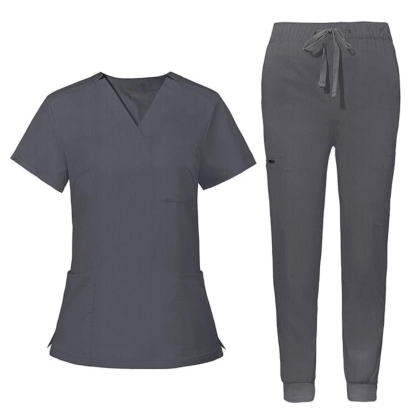 Women’s V Patterned Scrub Top And Jogger Pants Set