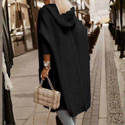 Long Knitted Hooded Cardigan With Open Front  For Women