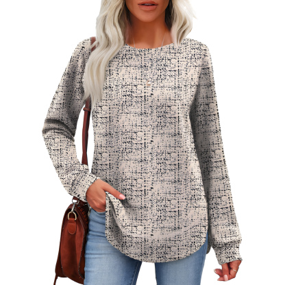 Tunic Tops for Women Loose Fit Dressy Long Sleeve Shirts Womens Sweaters Crew Neck Fall Clothing with Curved Hem