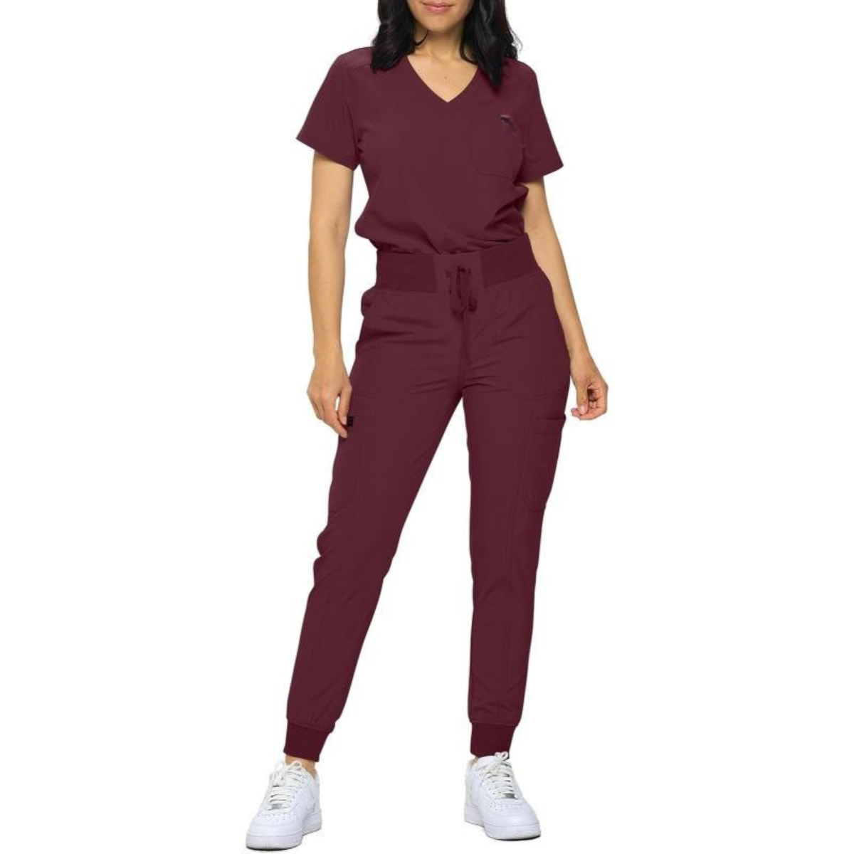Women Stretchy Jogger Scrub Set With Tuck In Top