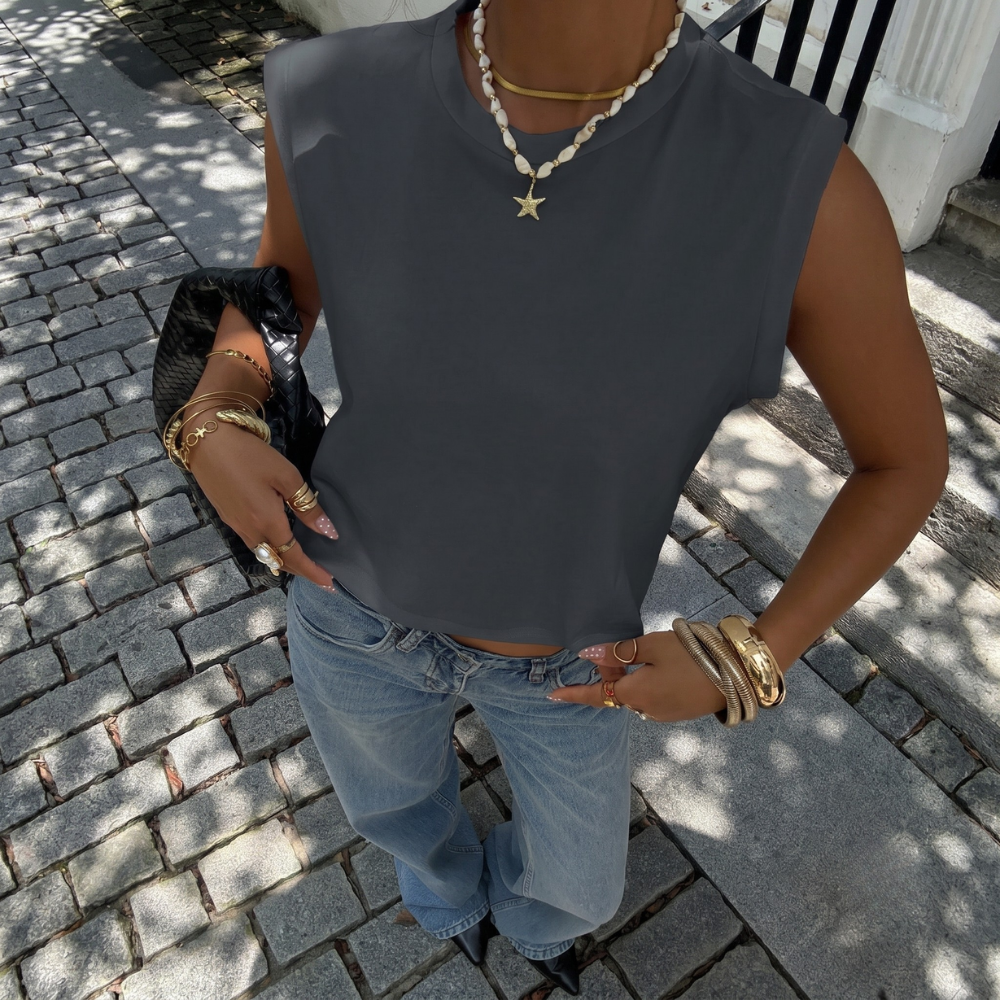 Casual Round Neck Cropped Tank Top