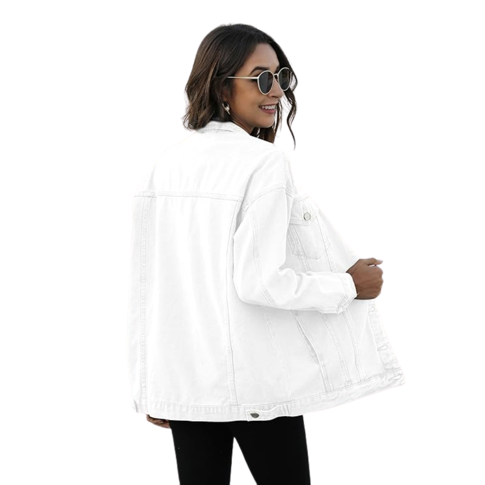 Women’s Oversized Mid Long Denim Jacket Casual Jean Biker Coat