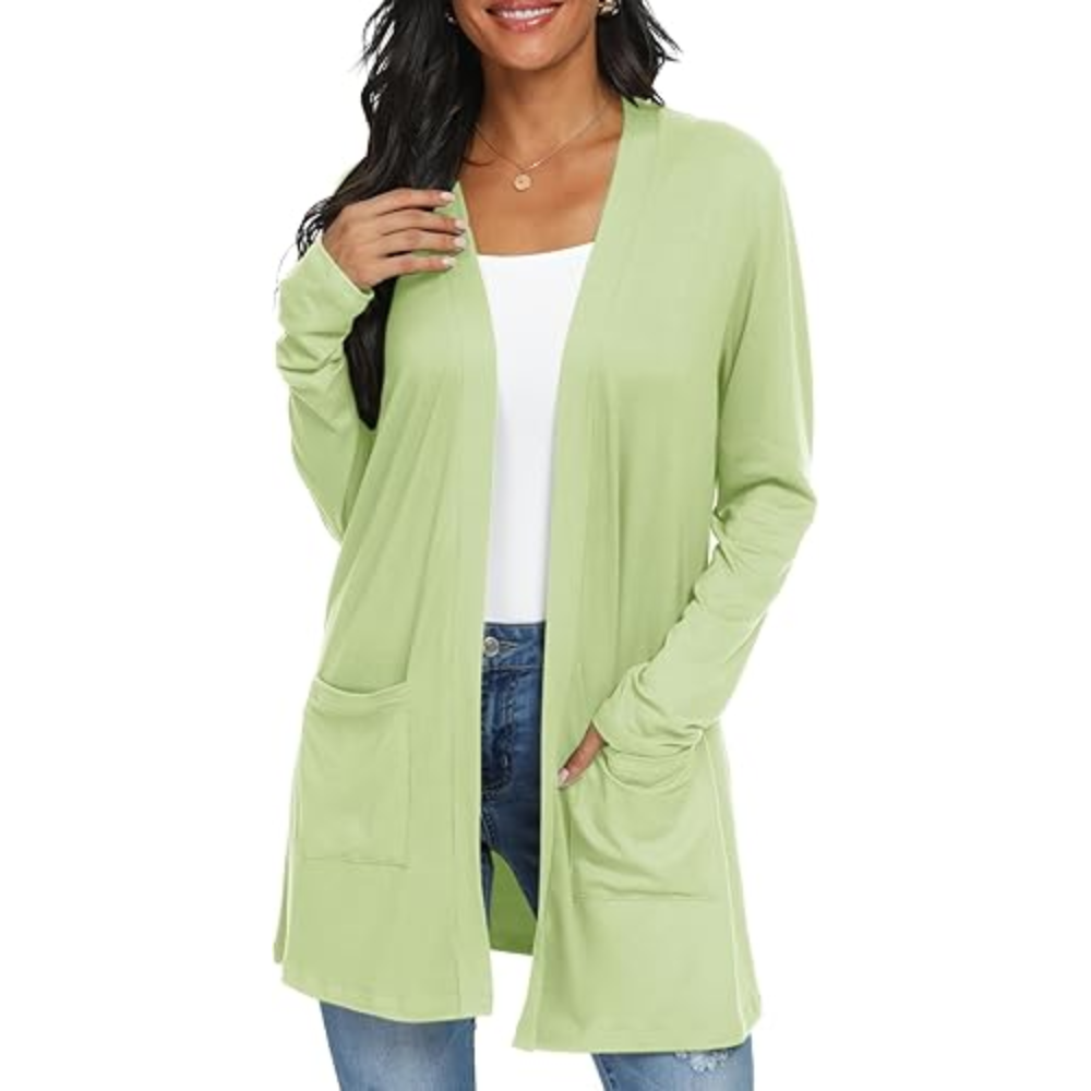 Womens Casual Lightweight with Pocketes Long Sleeve Open Front Cardigan