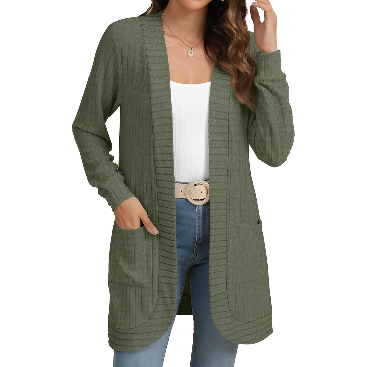 Women Long Sleeve Open Front Cardigan Casual Lightweight Long Cardigans Loose Knit Outwear with Pockets
