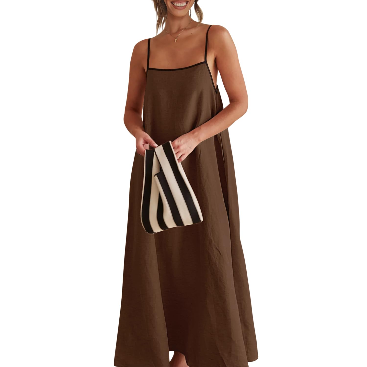 Solid Colored Contrast Spaghetti Strap Backless For Women