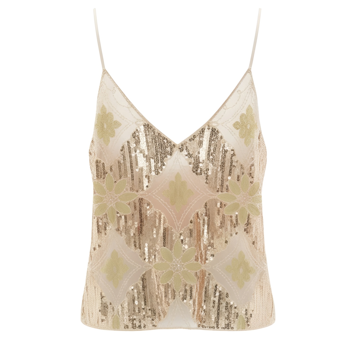 Floral Sequin Beaded Mesh Camisole Top For Women