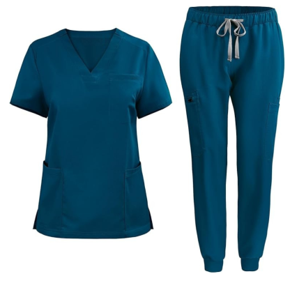 Women’s V Patterned Scrub Top And Jogger Pants Set
