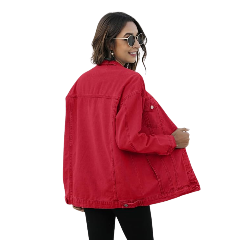 Women’s Oversized Mid Long Denim Jacket Casual Jean Biker Coat