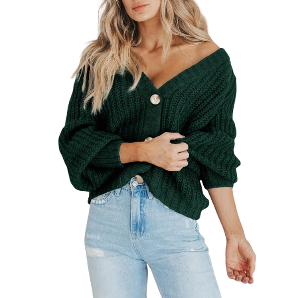Women's Chunky Knit Open Front Sweater Long Sleeve Button Loose Short Cardigan Outerwear Coats