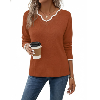 Scallop Trim Knit Pullover Cozy Lightweight Sweater For Women