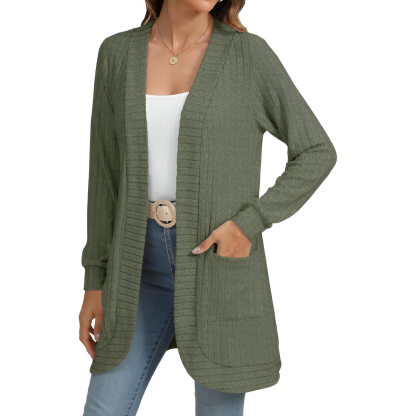 Women Long Sleeve Open Front Cardigan Casual Lightweight Long Cardigans Loose Knit Outwear with Pockets