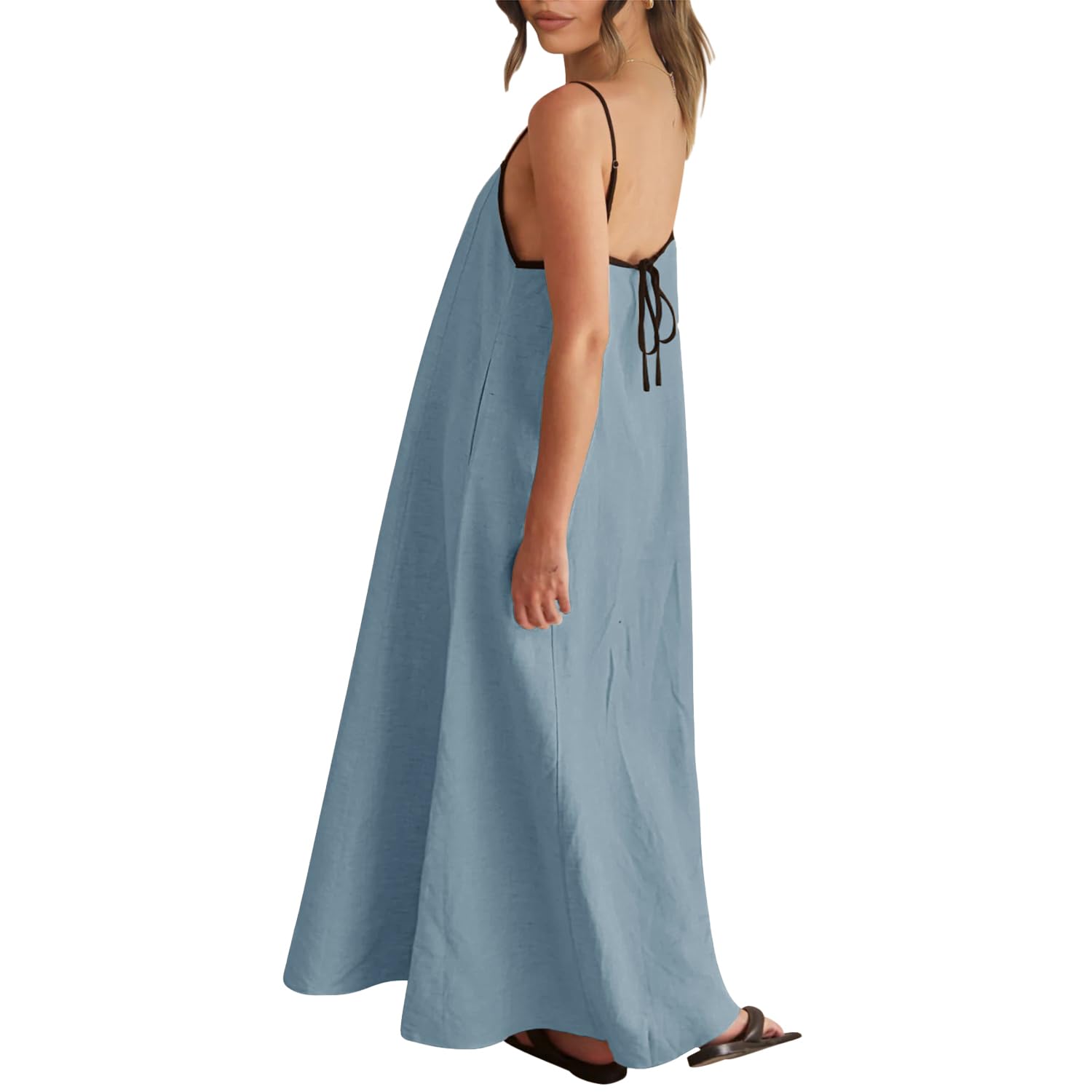 Solid Colored Contrast Spaghetti Strap Backless For Women