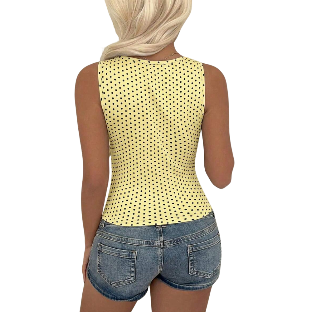 Polka Dot Knit Sleeveless Tank Top For Summer Outings