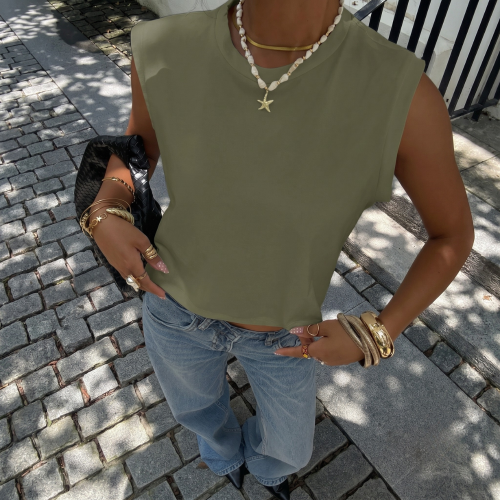 Casual Round Neck Cropped Tank Top