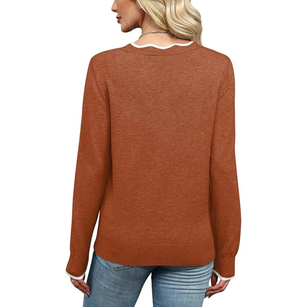 Scallop Trim Knit Pullover Cozy Lightweight Sweater For Women