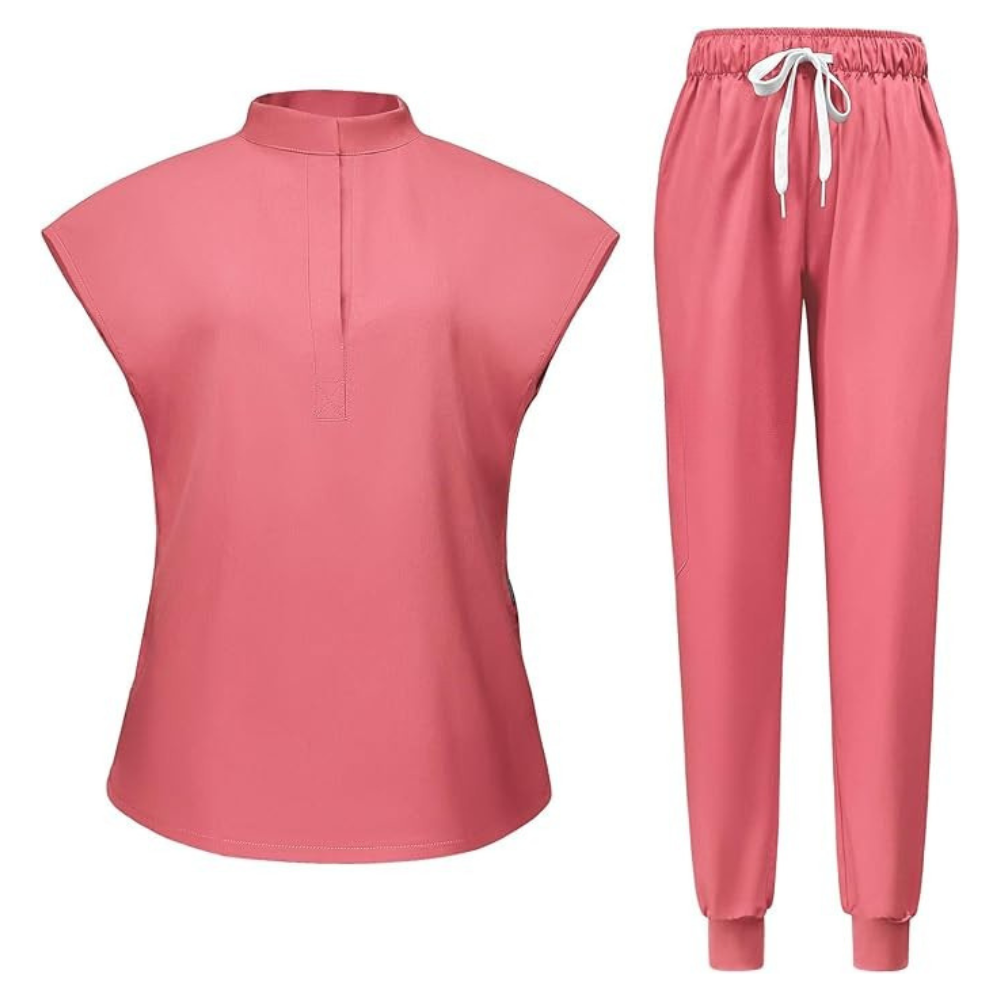 Women 6 Pocket Scrubs Set  Modern Medical Uniform Top and Jogger Pants