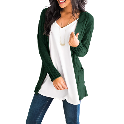 Cable Knit Button Front Open Cardigan