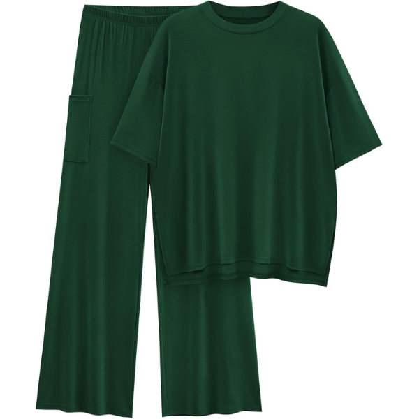 2 Piece Summer Lounge Set With Short Sleeve Top And Pants For Women