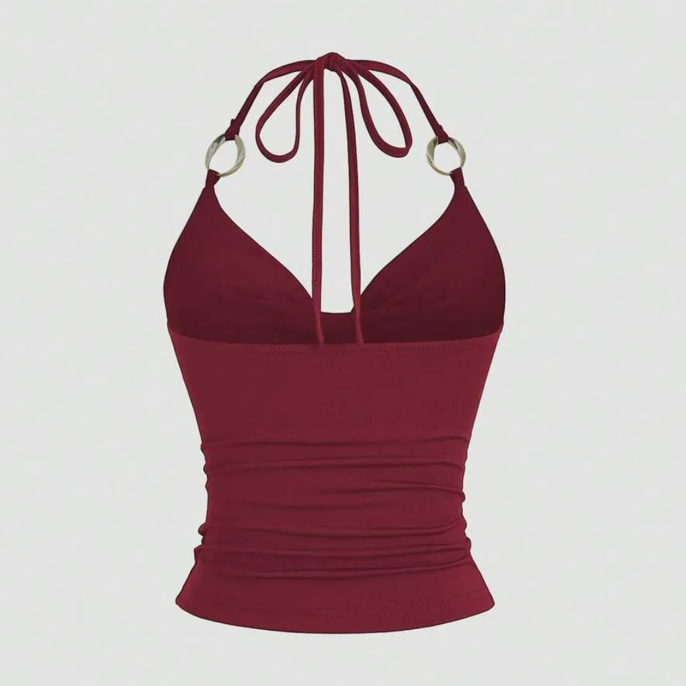 Ring Decor Draped Neck Tie Strap Tank Top