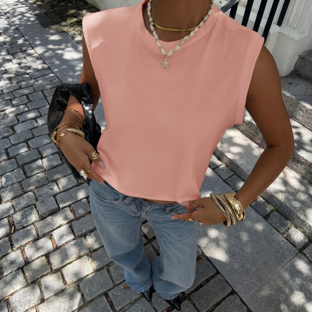 Casual Round Neck Cropped Tank Top