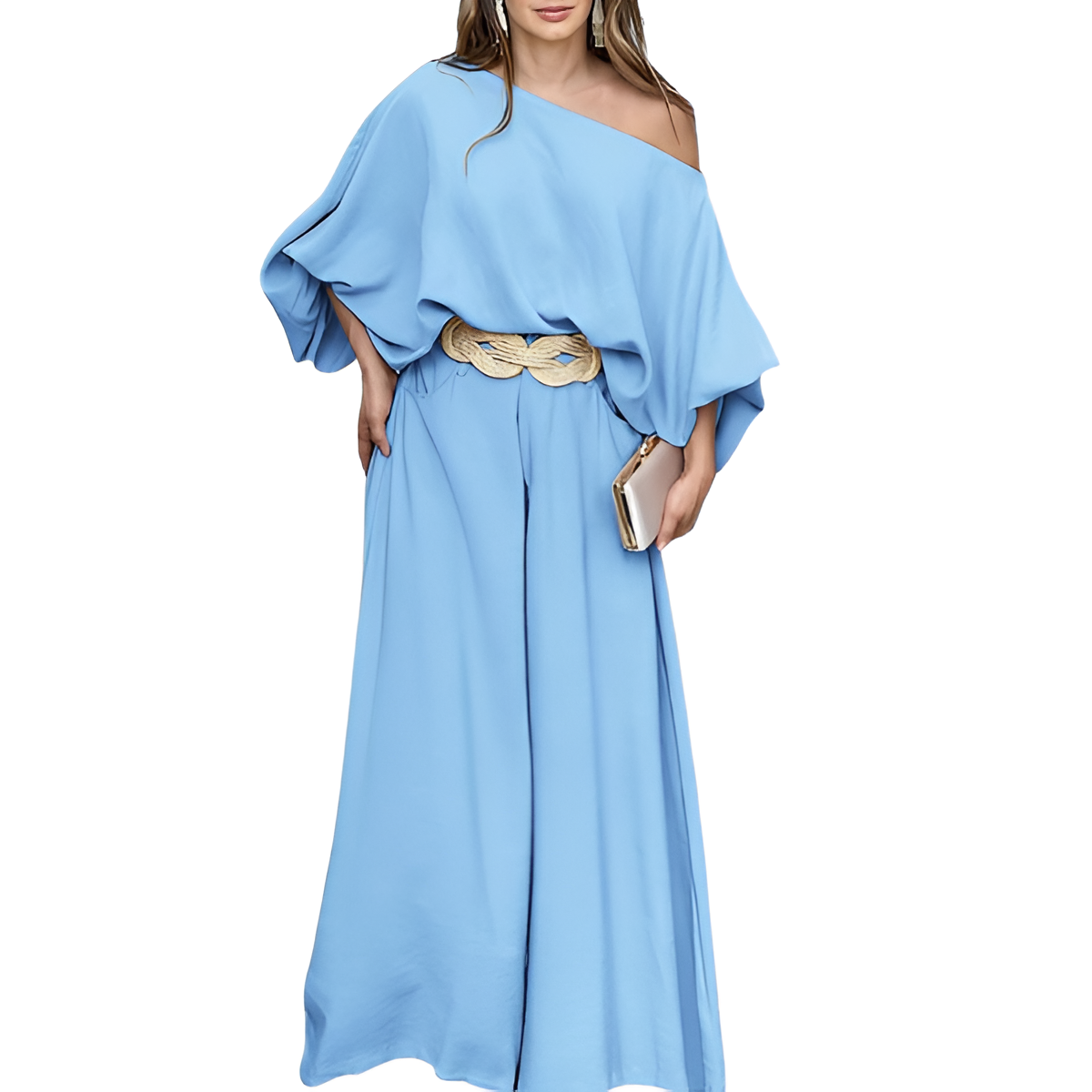 Two Piece Set With Flowy Pants And Top For Women