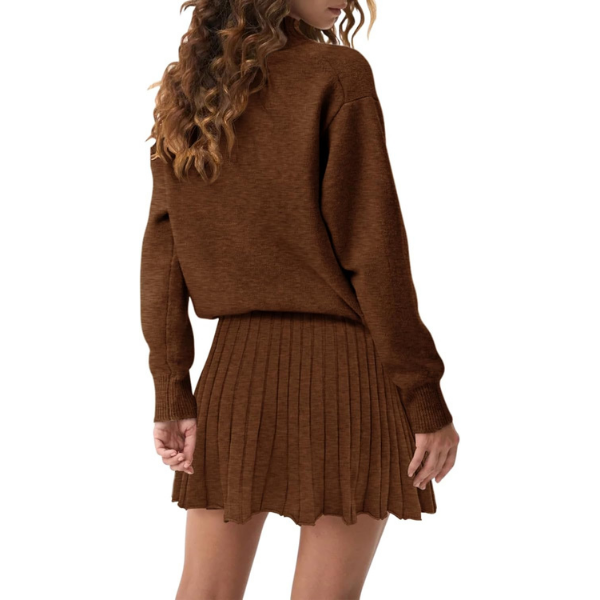 Women's Two Piece Outfits Turtleneck Long Sleeve Ribbed Knit Tops Pleated Mini Skirt 2026 Casual Sweater Sets