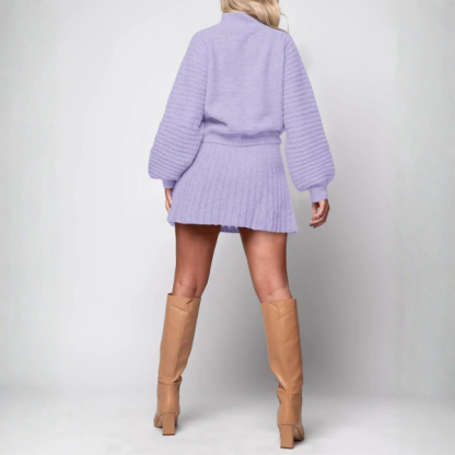 2 Piece Ribbed Knit Puff Sleeve Sweater Top And Mini Skirt Outfit Set