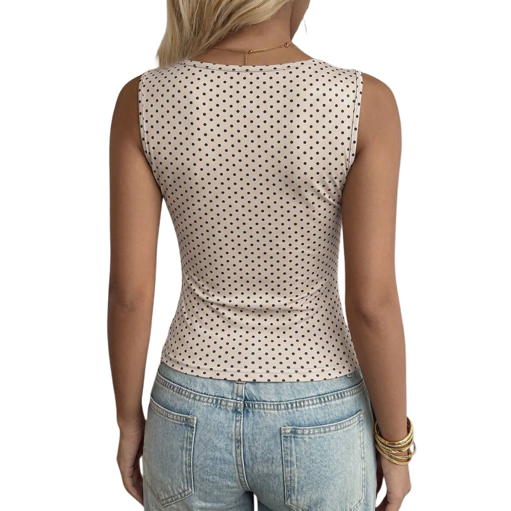 Polka Dot Knit Sleeveless Tank Top For Summer Outings