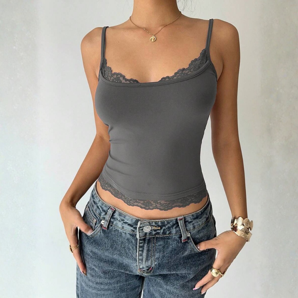 Casual Solid Contrast Lace Fitted Camisole Summer For Women